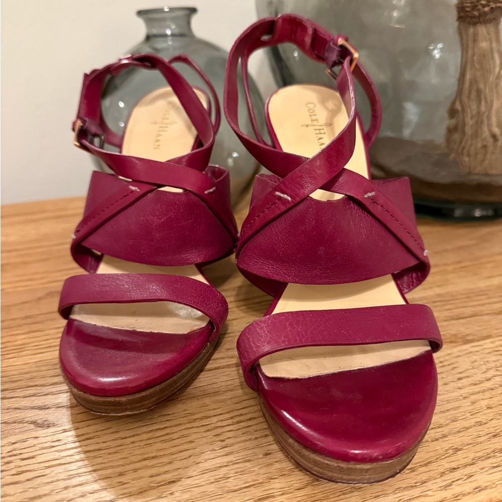 Cole Haan open toe wedge, leather sandals size 7 1/2